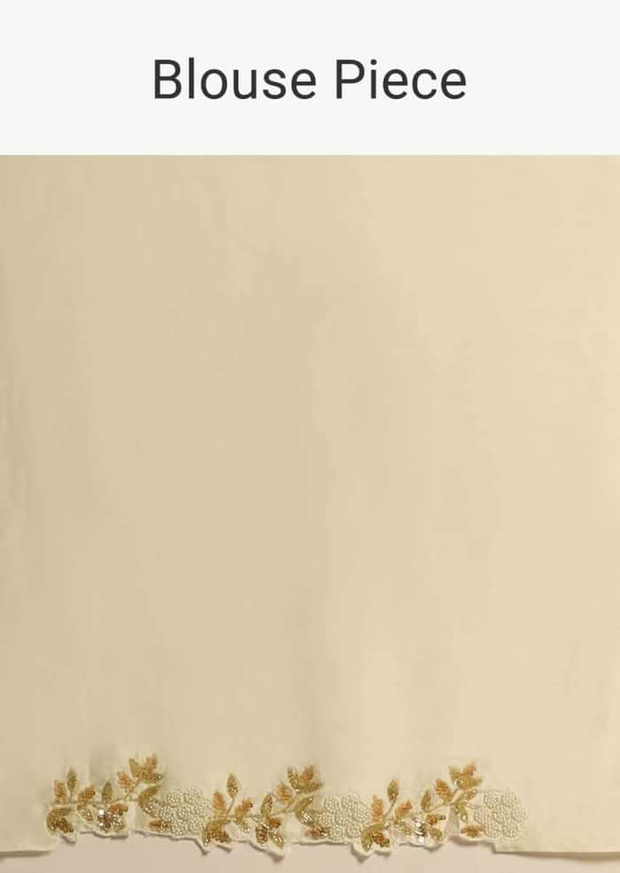 Pearl White Saree In Organza With Floral Print All Over And Moti Embroidered Border Along With Unstitched Blouse