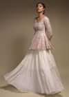 Pearl White Skirt And Peplum Top With Colorful Resham And Abla Embroidery
