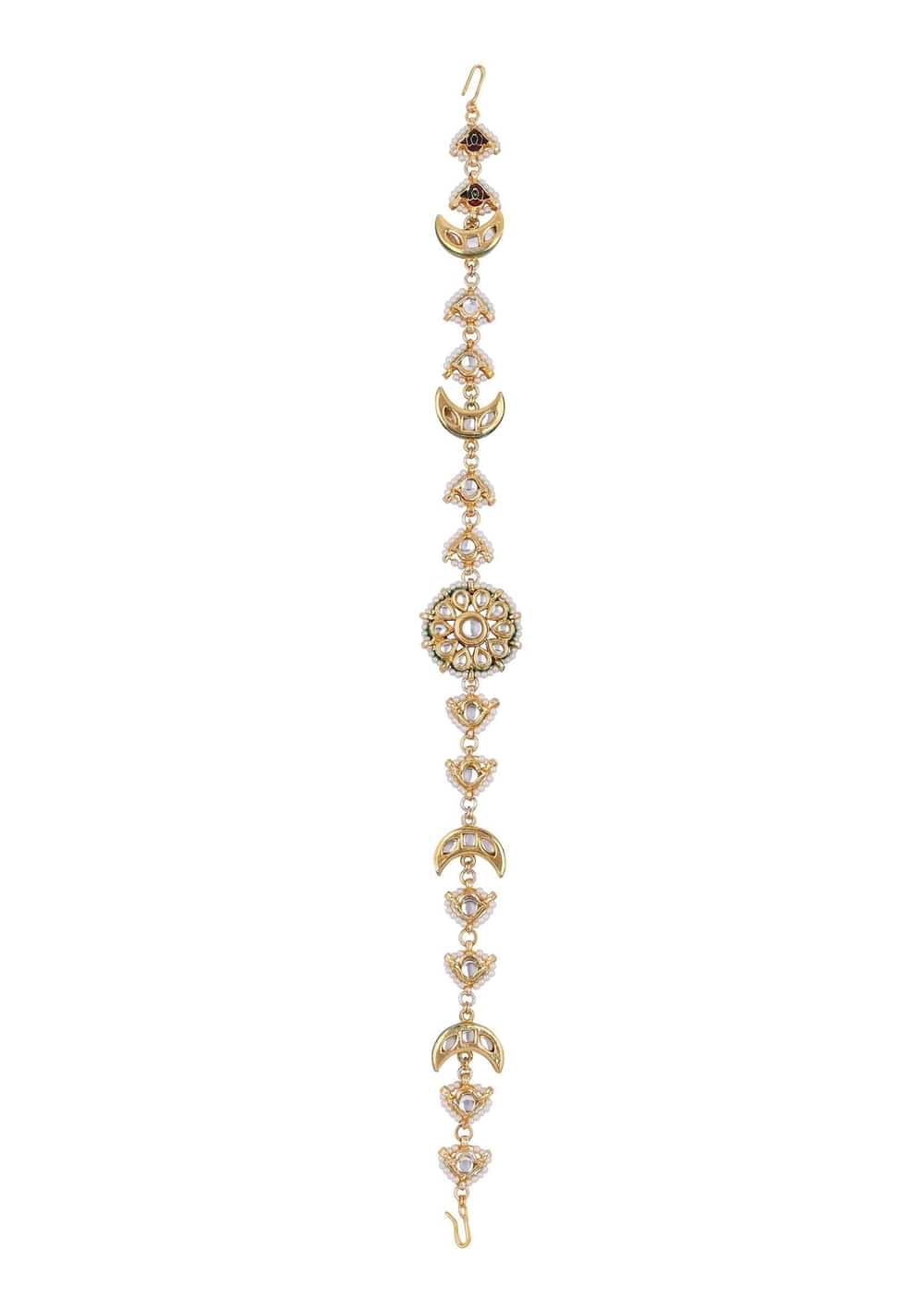 Pearl And Kundan Studded Gold Mathapatti With Meenakari Work