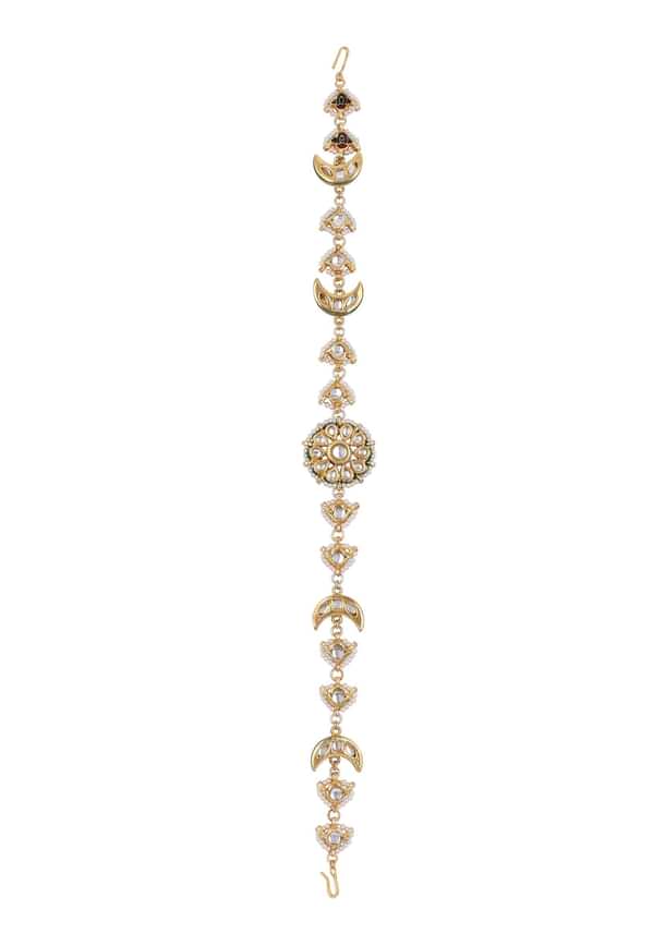 Pearl And Kundan Studded Gold Mathapatti With Meenakari Work Pearl And Kundan Studded Gold Mathapatti With Meenakari Work