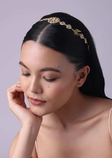 Pearl And Kundan Studded Gold Mathapatti With Meenakari Work
