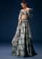 Pearl Blue Printed Lehenga Set With Embroidered Oyster Organza Dupatta