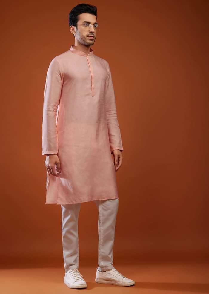 Powder Pink Embroidered Bandi Jacket Set In Silk
