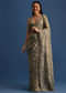 Pencil Grey Cutdana Embroidered Crepe Saree With Unstitched Blouse