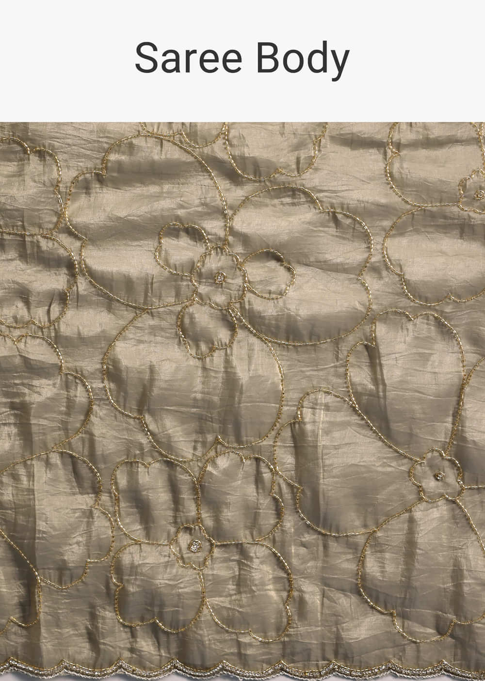 Pencil Grey Cutdana Embroidered Crepe Saree With Unstitched Blouse