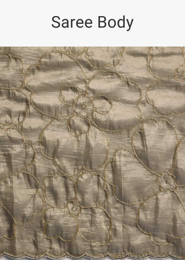 Pencil Grey Cutdana Embroidered Crepe Saree With Unstitched Blouse