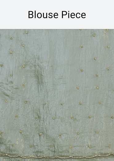 Pencil Grey Cutdana Embroidered Crepe Saree With Unstitched Blouse