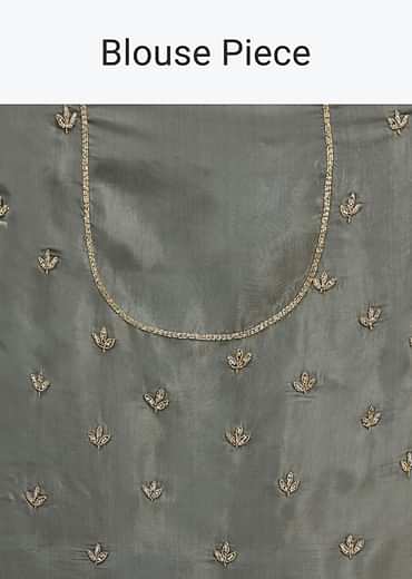 Pencil Grey Saree With Embroidered Border And Unstitched Blouse