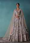 Periwinkle Blue Heavy Raw Silk Bridal Lehenga Set With Hand Work