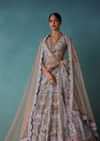 Periwinkle Blue Heavy Raw Silk Bridal Lehenga Set With Hand Work