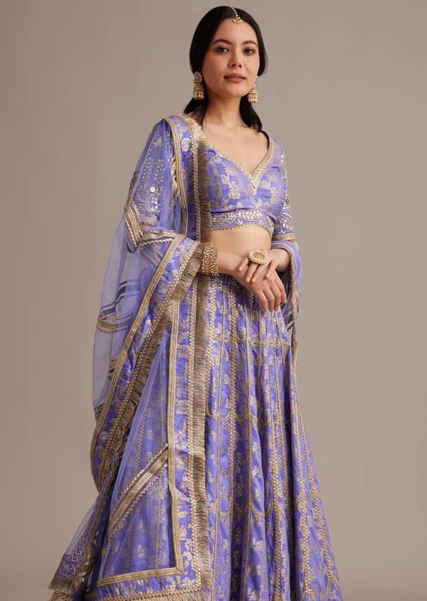 Periwinkle Blue Jacquard Lehenga Set With Zari And Sequins Work