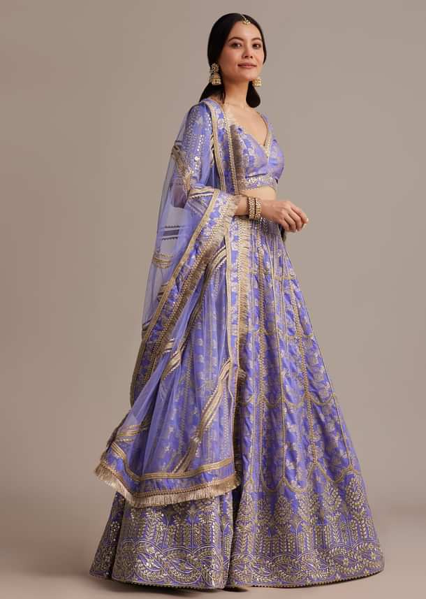 Periwinkle Blue Jacquard Lehenga Set With Zari And Sequins Work