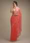 Persian Pink Saree In Organza With Hand Embroidered Floral Floral Border And Scattered Buttis