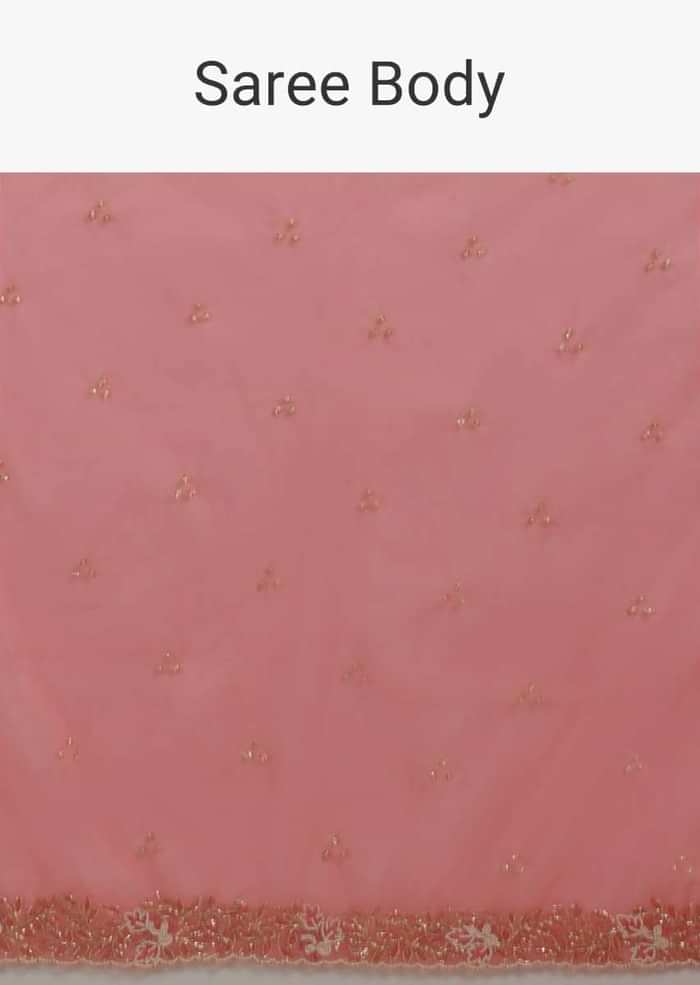 Persian Pink Saree In Organza With Hand Embroidered Floral Floral Border And Scattered Buttis