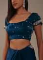Persian Blue 3D Embroidered Saree In Tissue Silk
