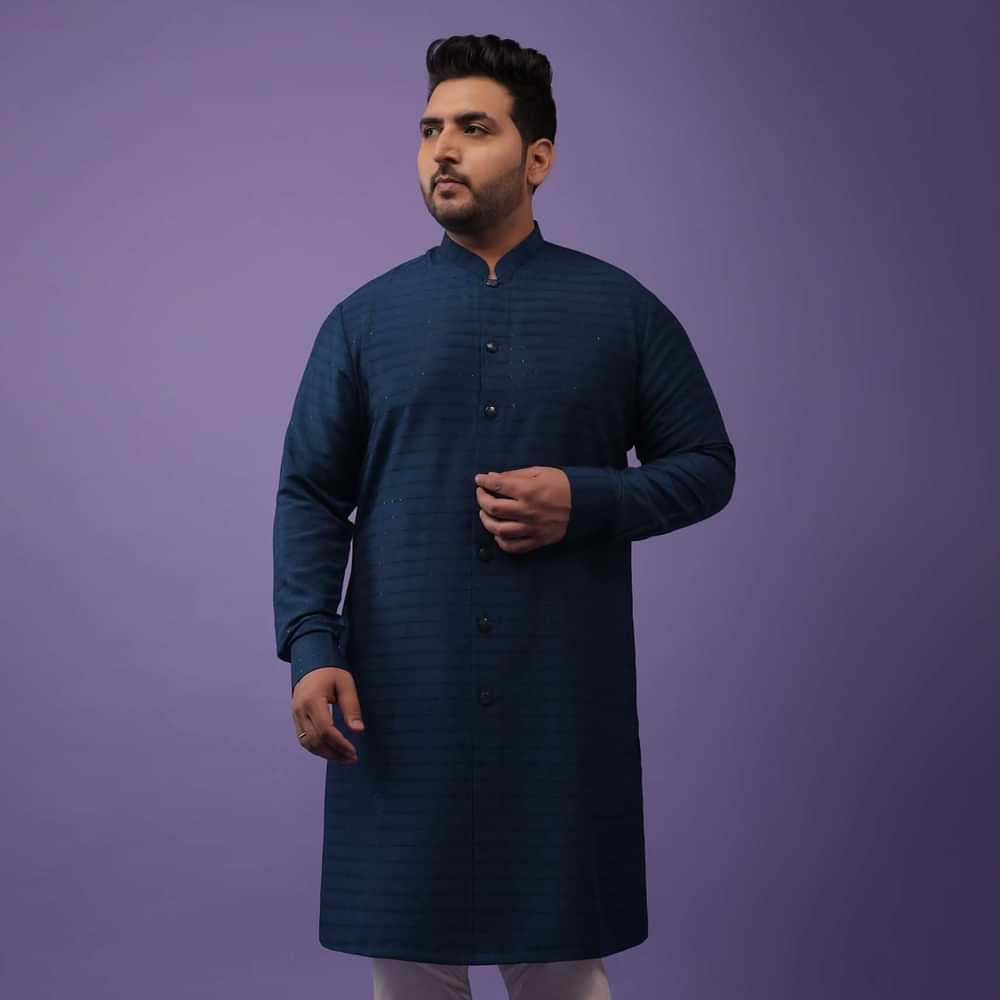 Persian Blue Striped Kurta In Art Silk