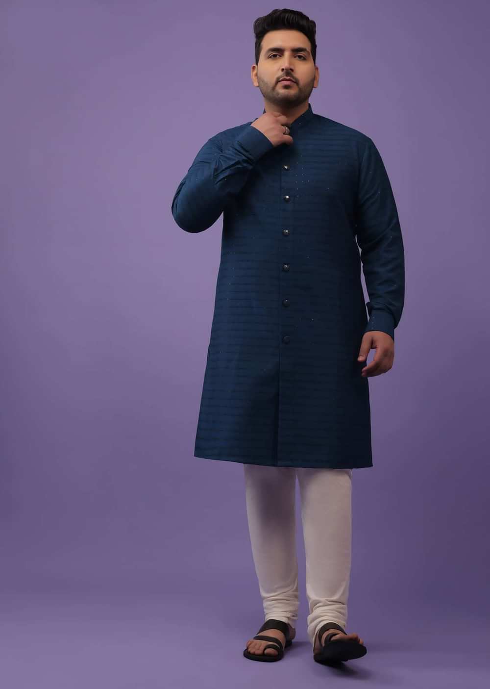 Persian Blue Striped Kurta In Art Silk