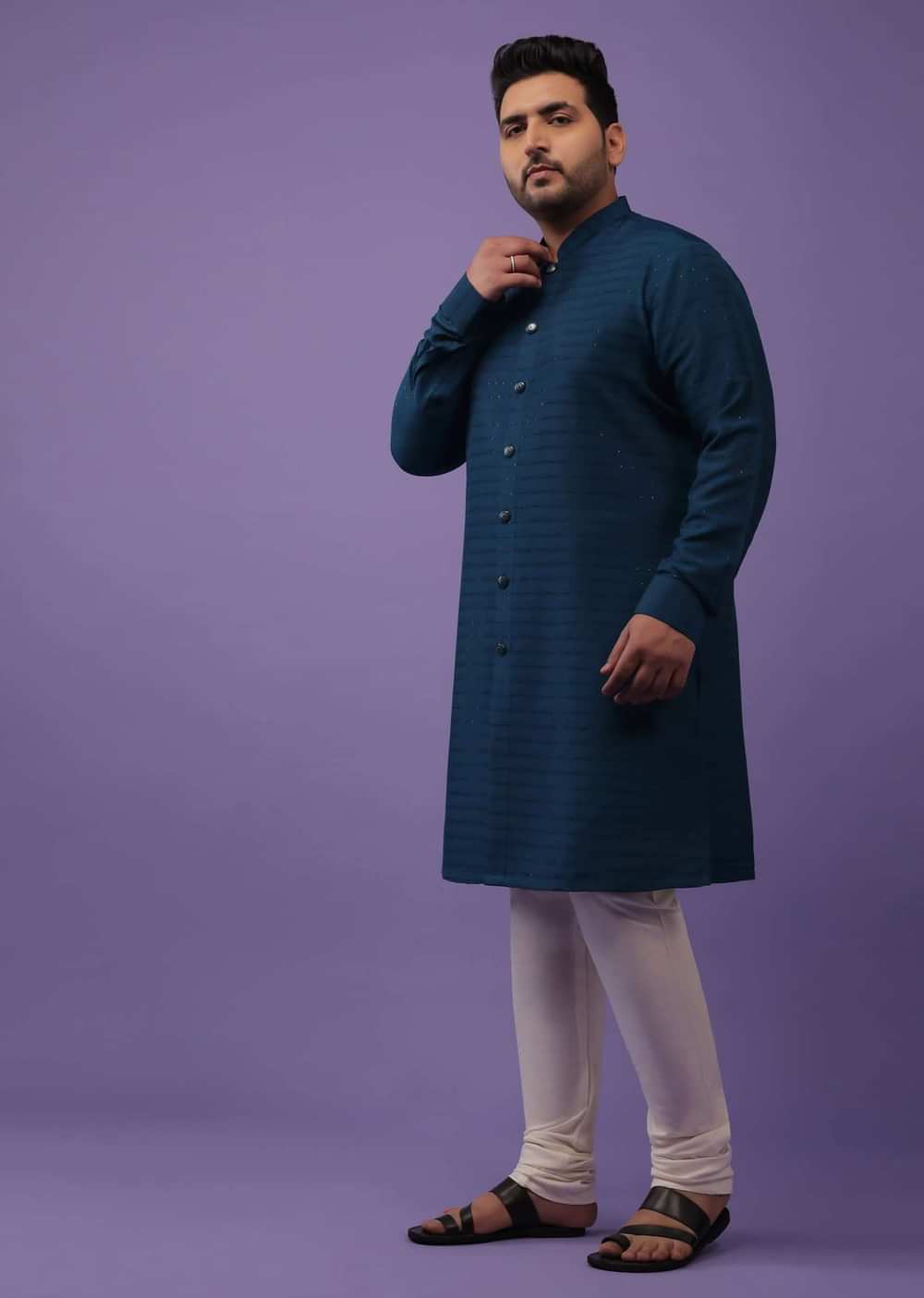 Persian Blue Striped Kurta In Art Silk