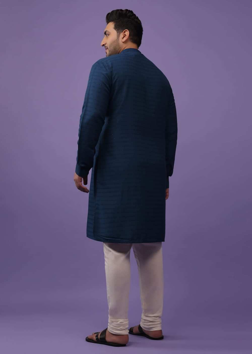 Persian Blue Striped Kurta In Art Silk