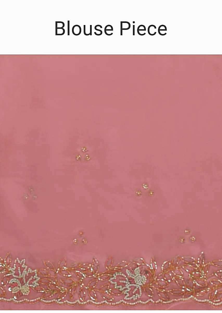 Persian Pink Saree In Organza With Hand Embroidered Floral Floral Border And Scattered Buttis