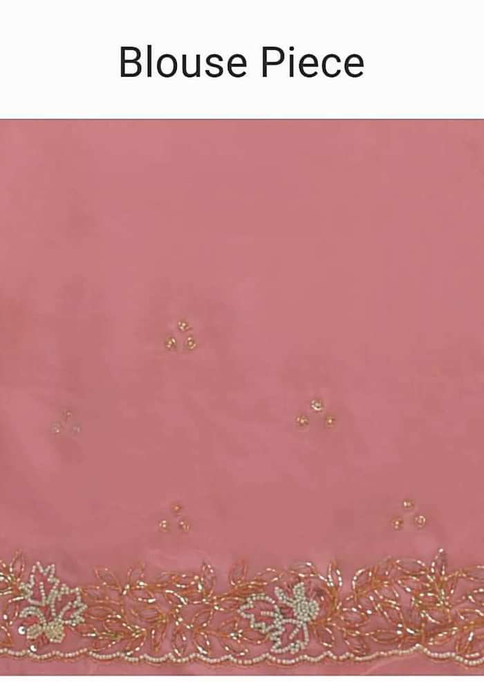 Persian Pink Saree In Organza With Hand Embroidered Floral Floral Border And Scattered Buttis