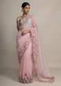 Petal Pink Saree In Organza With Resham Embroidered Floral Design On The Border