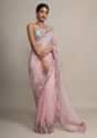 Petal Pink Saree In Organza With Resham Embroidered Floral Design On The Border