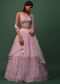 Petal Pink Embroidered Lehenga Set In Silk With Floral Print