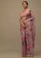 Petal Pink Organza Saree With Vibrant Floral Print And Cutdana Work