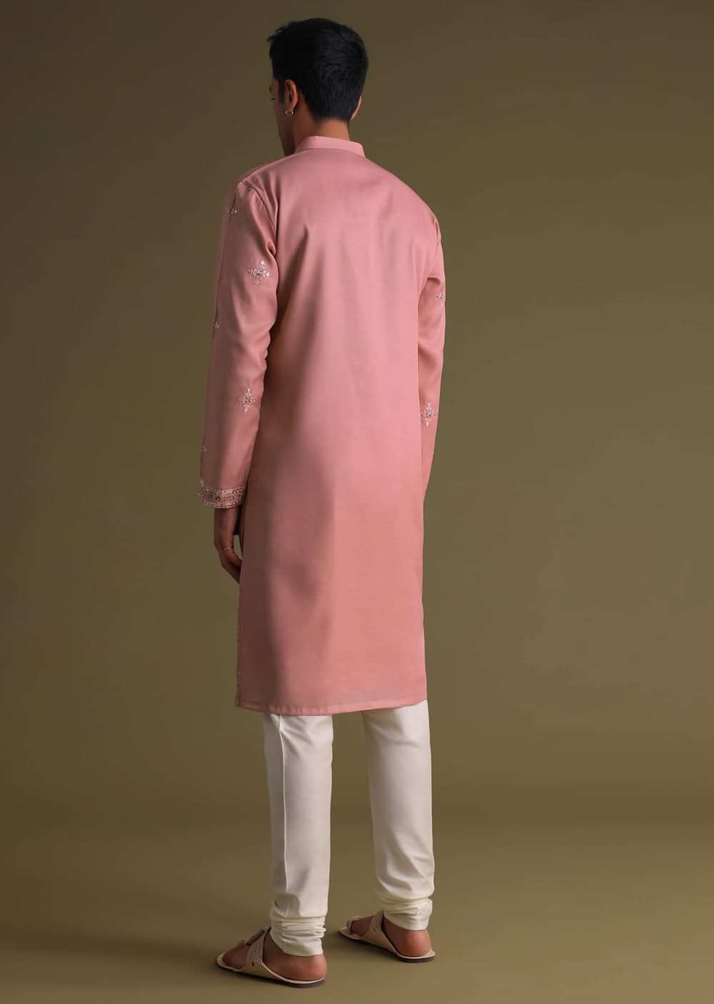 Petal Pink Kurta Set In Silk With Mirror Embroidery
