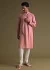 Petal Pink Kurta Set In Silk With Mirror Embroidery