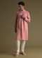 Petal Pink Kurta Set In Silk With Mirror Embroidery
