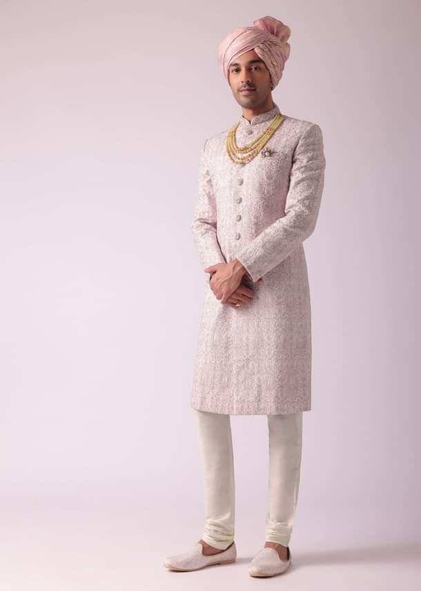 Petal Pink Silk Sherwani With Detailed Embroidery