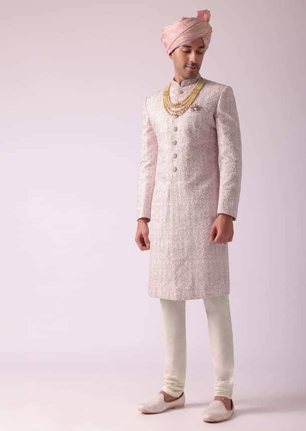 Petal Pink Silk Sherwani With Detailed Embroidery