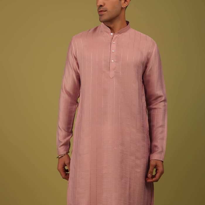 Petal Pink Striped Art Silk Kurta