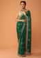 Pine Green Saree In Satin With Sequins And Zardosi Embroidered Floral Border And Butti Design Online - Kalki Fashion