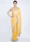 Pine yellow  saree with embroidered butti and border only on kalki