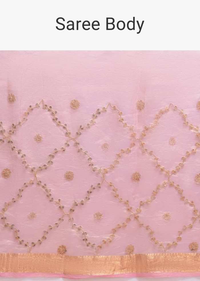 Pink And Gold Banarasi Saree In Silk With Gotta Patch Embroidery Online - Kalki Fashion