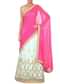 Pink and green lehenga saree enhanced in embroidered butti only on Kalki