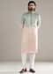Pink And Green Ombre Silk Kurta Set For Men With Foil Motifs
