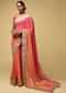 Pink And Orange Shaded Banarasi Saree In Georgette With Weaved Floral Jaal And Embroidered Border Online - Kalki Fashion