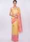 Pink and yellow shaded embroidered linen saree only on Kalki