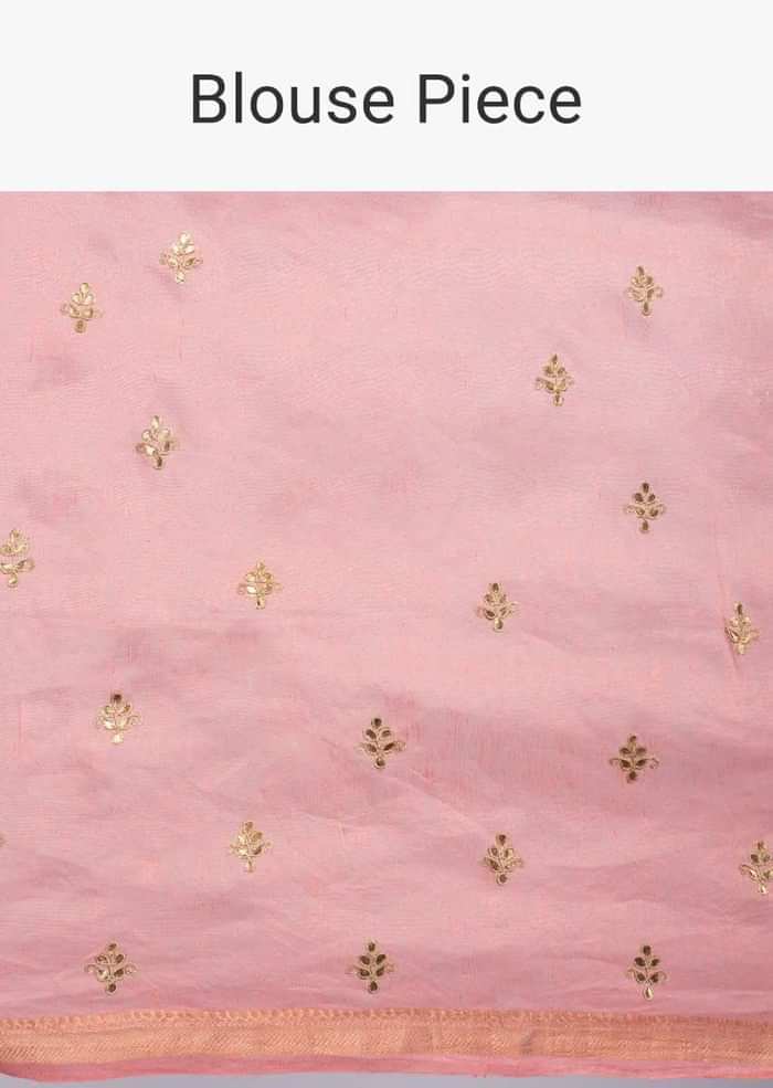Pink and yellow shaded embroidered linen saree only on Kalki