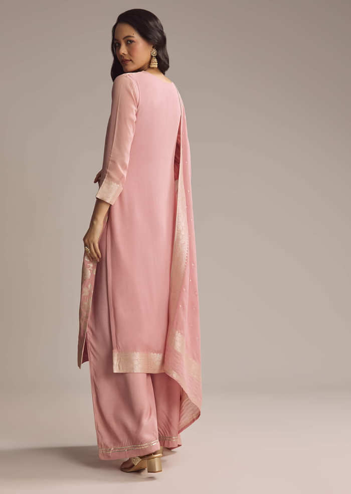 Pink Banarasi Georgette Palazzo Suit