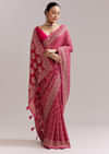 Rani Pink Banarasi Georgette Saree With Heavy Embroidery