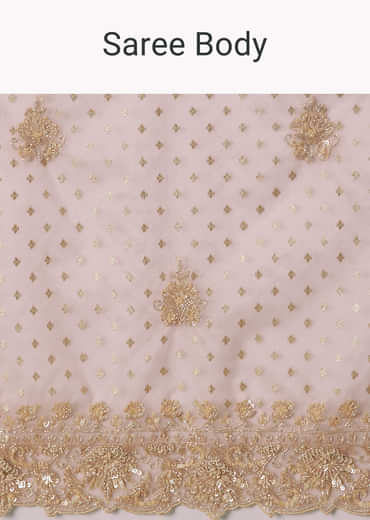 Pink Banarasi Tissue Saree With Velvet Embroidered Blouse