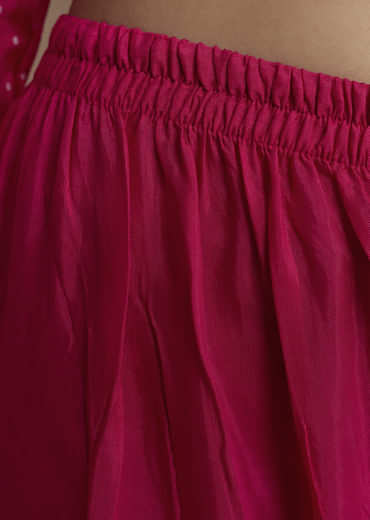 Pink Bandhani Printed Silk Kurta Set with Zari Work