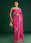 Pink Bandhani Saree With Gota Work