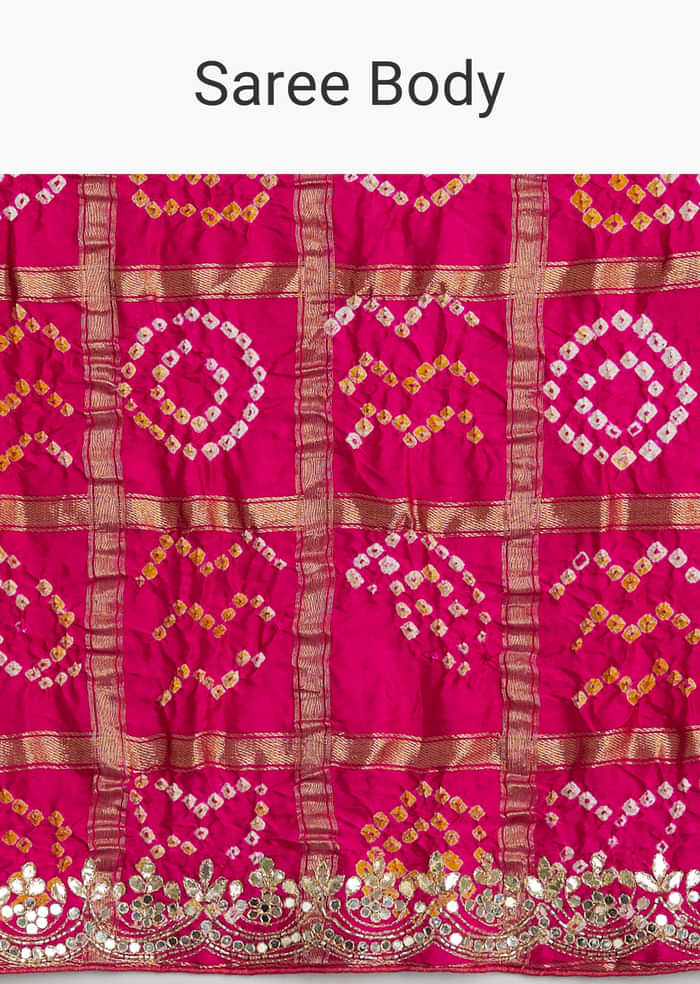 Pink Bandhani Saree With Gota Work