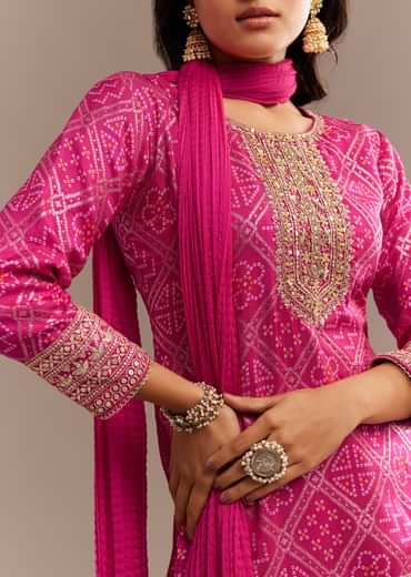 Pink Bandhani Zardosi Sharara Set